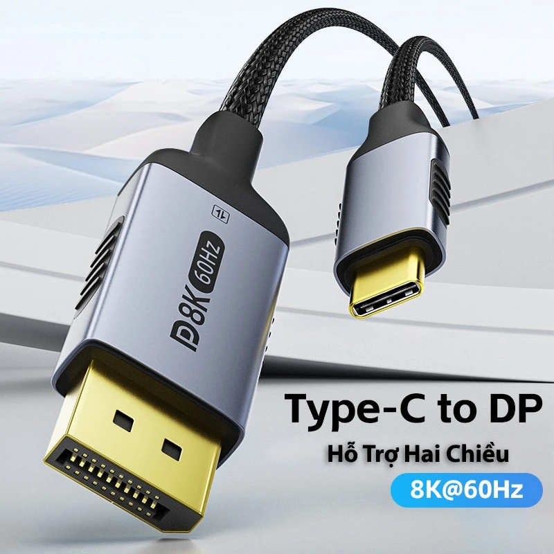 Cáp USB-C Sang DisplayPort Jasoz T-A397 hỗ trợ 2 chiều, độ phân giải 8K@60Hz, đầu mạ vàng 24K