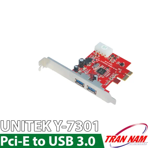 Card Mở Rộng PCIe Sang 2 Cổng USB 3.0 Unitek Y-7301 – Hỗ Trợ 5Gbps, Chip NEC UPD720200, Tương Thích Mainboard H61 H81