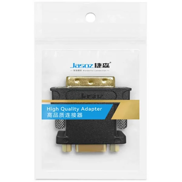 Bao bì đầu chuyển DVI 24+5 sang VGA Jasoz T-G157, thiết kế đóng gói cao cấp, bảo vệ đầu chuyển mạ vàng, hỗ trợ độ phân giải Full HD 1080p.