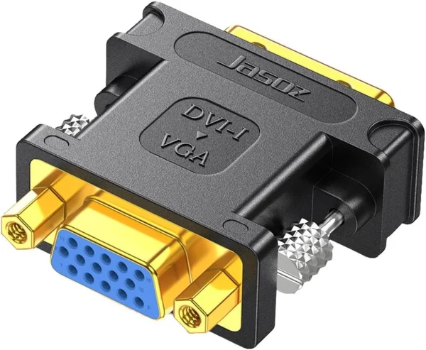 Đầu chuyển DVI 24+5 sang VGA Jasoz T-G157, cổng DVI-I male sang VGA female, đầu cắm mạ vàng chống oxy hóa, truyền hình ảnh Full HD 1080p.