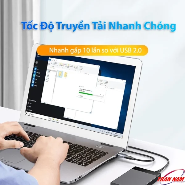 Đầu chuyển OTG USB 3.0 sang Type-C Jasoz T-G160 hỗ trợ tốc độ truyền tải 5Gbps, nhanh gấp 10 lần USB 2.0, giúp sao chép dữ liệu nhanh chóng khi kết nối ổ cứng với laptop.