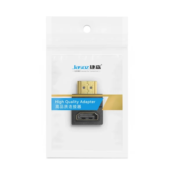 Bao bì sản phẩm Jasoz T-G154 đầu nối HDMI vuông góc bẻ xuống 90 độ hỗ trợ 4K 60Hz, đầu mạ vàng, vỏ PVC cao cấp