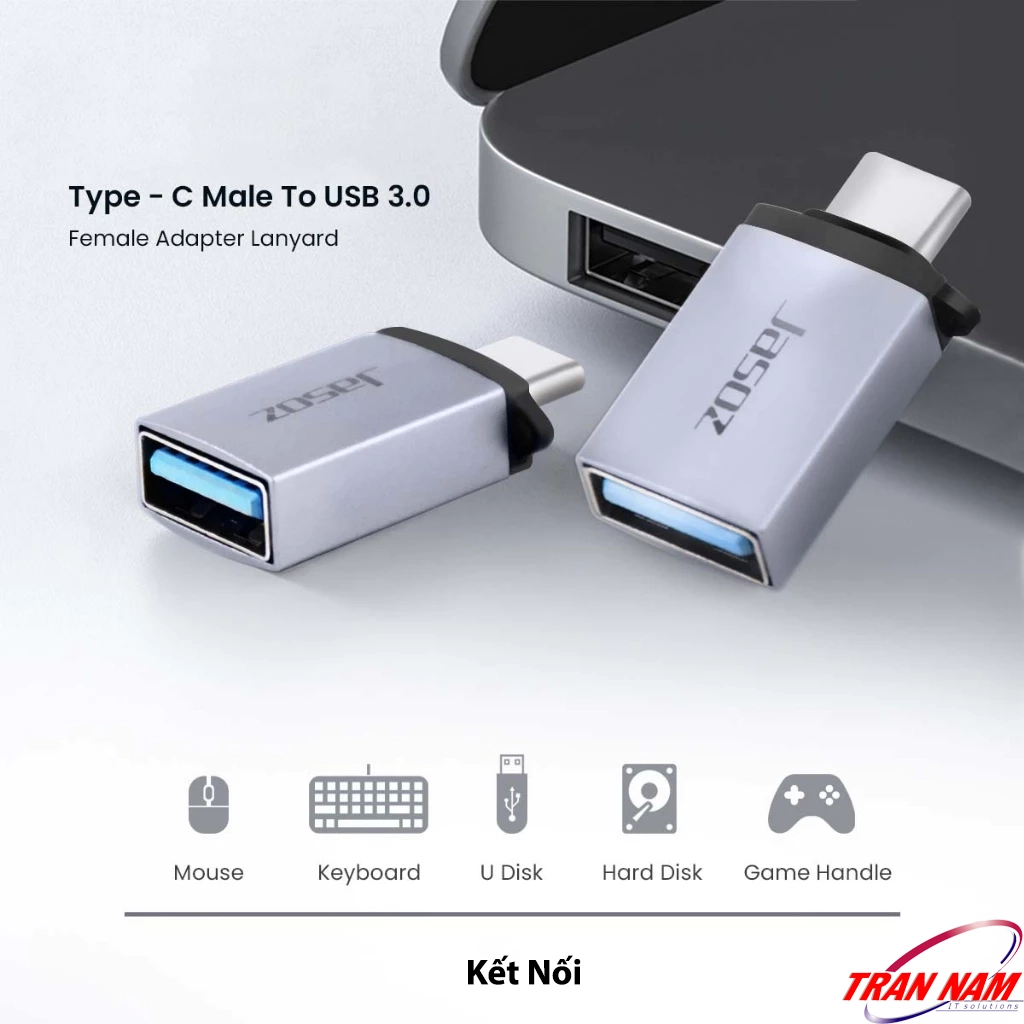 Đầu chuyển OTG USB-C sang USB 3.0 Jasoz T-G162 hỗ trợ kết nối chuột, bàn phím, USB, ổ cứng và tay cầm chơi game qua cổng Type-C, truyền dữ liệu tốc độ 5Gbps.