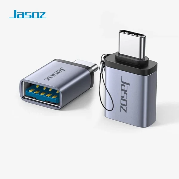 Đầu chuyển OTG USB-C sang USB 3.0 Jasoz T-G162 tốc độ truyền tải 5Gbps, hỗ trợ OTG, thiết kế vỏ hợp kim nhôm có dây buộc tiện lợi, tương thích laptop, tablet, điện thoại USB-C.