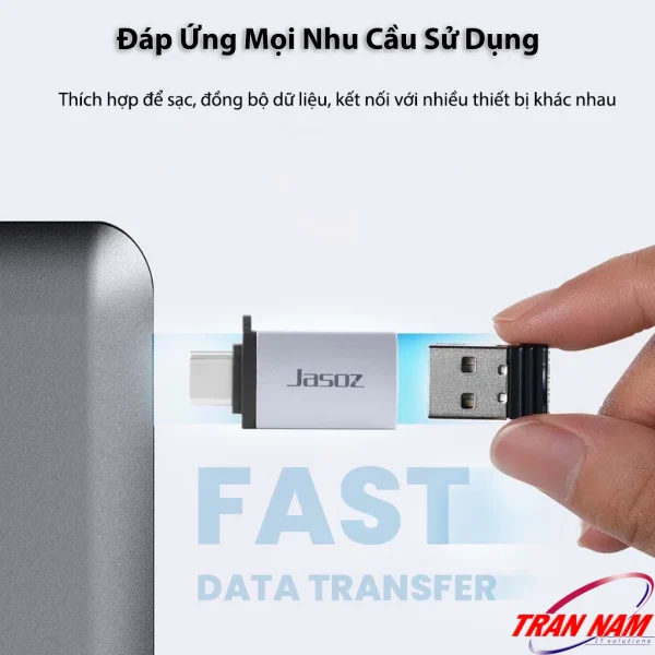 Đầu chuyển OTG USB-C sang USB 3.0 Jasoz T-G162 tốc độ truyền dữ liệu nhanh 5Gbps, hỗ trợ sạc, đồng bộ dữ liệu, kết nối nhiều thiết bị USB khác nhau.