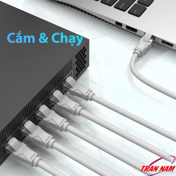 Cáp mạng Cat5E Jasoz E103 – Cắm & Chạy, bấm sẵn 2 đầu RJ45 mạ vàng 1U, cắm vào Laptop, Router, Switch là dùng ngay. Hỗ trợ tốc độ Gigabit 1000Mbps. Dùng chung cho SKU Jasoz T-E122 đến T-E129 (1m–20m).