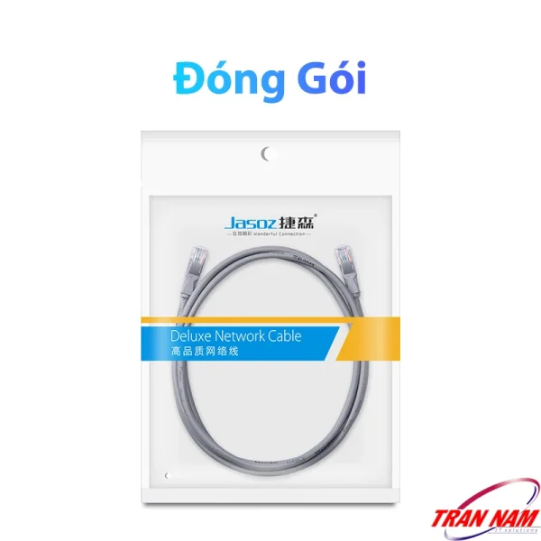 Cáp mạng Cat5E Jasoz E103 – Ảnh đóng gói sản phẩm, bao bì túi gọn gàng, bảo vệ dây khi vận chuyển, dùng chung cho SKU Jasoz T-E122 đến T-E129 (1m–20m).