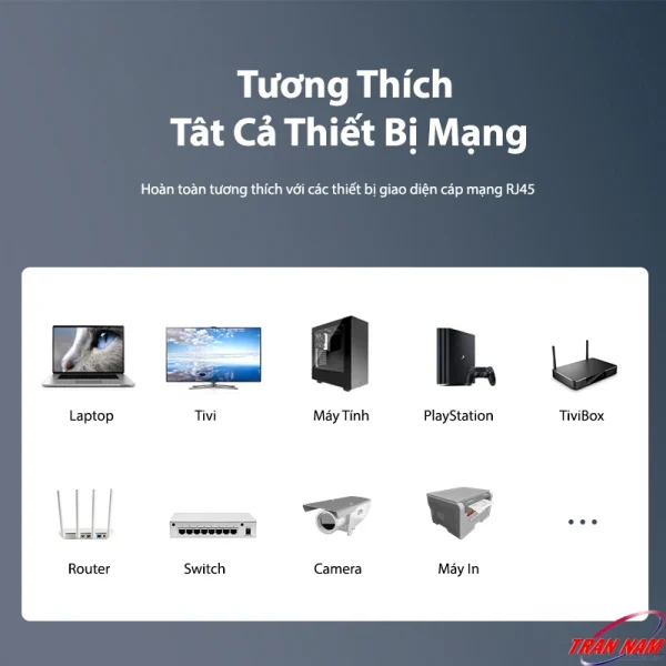 Cáp mạng Cat5E Jasoz E103 bấm sẵn RJ45 mạ vàng 1U, lõi đồng 28AWG, tương thích Laptop, Tivi, PC, PlayStation, TiviBox, Router, Switch, Camera, Máy in. Dùng chung cho SKU Jasoz T-E122 đến T-E129 (1m–20m).