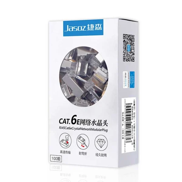 Hộp hạt mạng CAT 6 Jasoz T-E275 bọc inox chân cắm mạ vàng 6U – đóng gói 100 chiếc, đạt chuẩn RJ45 8P8C chống oxy hóa