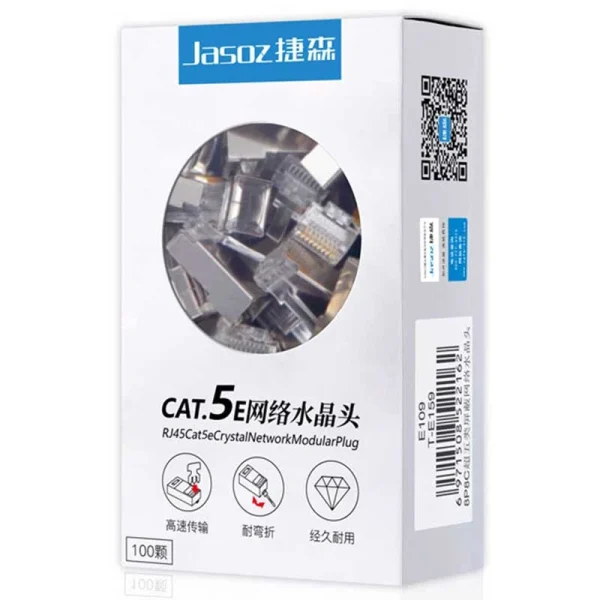Hộp 100 hạt mạng CAT5E Jasoz T-E159 bọc nhôm mạ vàng 3U chống nhiễu, bền bỉ, truyền tải ổn định