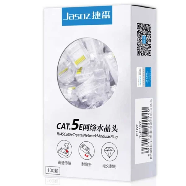 Hộp hạt mạng RJ45 CAT5E Jasoz T-E157 mạ vàng 3U, nhựa PC chống cháy 94V2, đóng gói 100 chiếc, truyền tín hiệu ổn định
