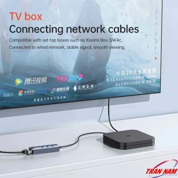 Jasoz T-F136 – Bộ Chuyển USB to LAN 1000Mbps Hub USB 3.0 dùng cho TV Box, Android Box, Xiaomi Box