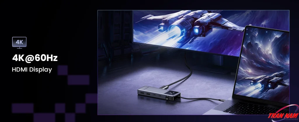 Hub USB-C Ugreen 35998 CM888 xuất hình HDMI 4K 60Hz từ laptop ra màn hình ngoài, hỗ trợ gaming và giải trí