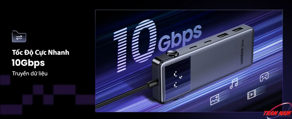 Hub USB-C Ugreen Uno hỗ trợ truyền dữ liệu tốc độ cao 10Gbps