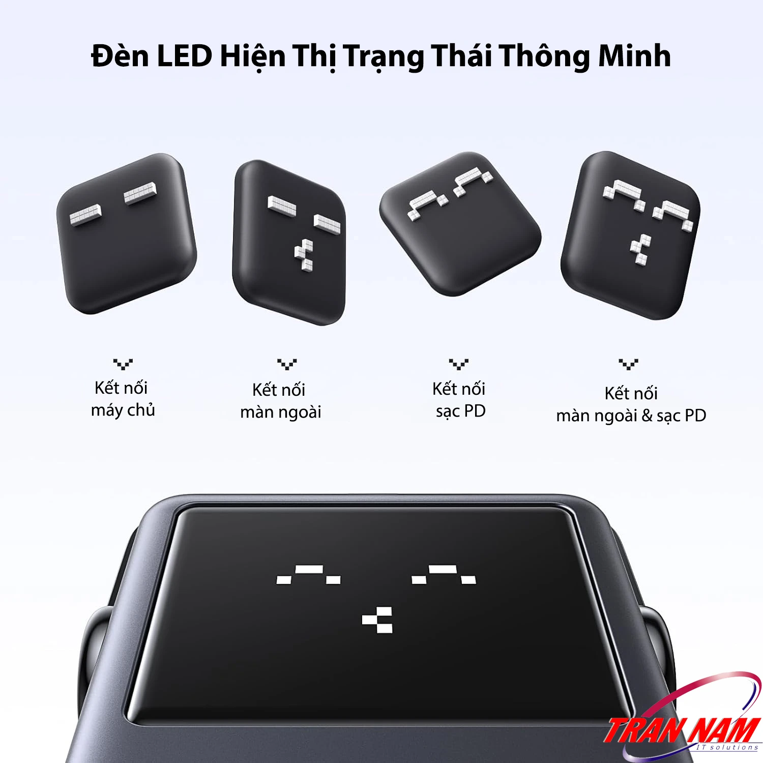 Đèn LED thông minh Hub USB-C Ugreen 35998 CM888 – Báo trạng thái kết nối & sạc PD Đèn LED hiển thị trạng thái thông minh trên Hub USB-C Ugreen 35998 CM888 – báo kết nối máy chủ, màn hình ngoài và sạc PD