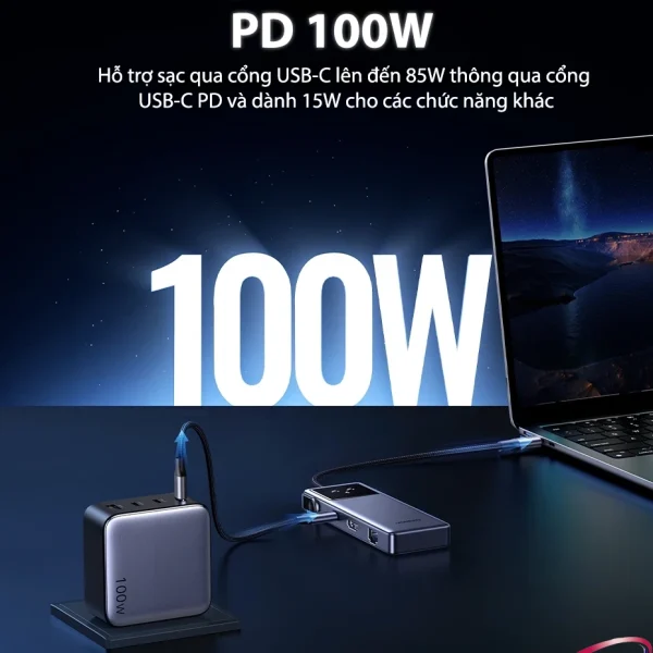 Hub USB-C Ugreen 45155 hỗ trợ sạc nhanh PD 100W cho laptop