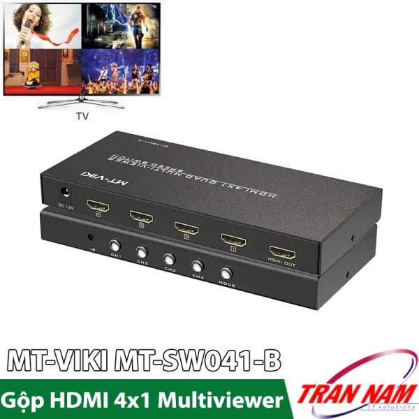 Bộ gộp HDMI 4x1 MT-Viki MT-SW041-B hiển thị 4 nội dung HDMI cùng lúc trên một màn hình TV Full HD