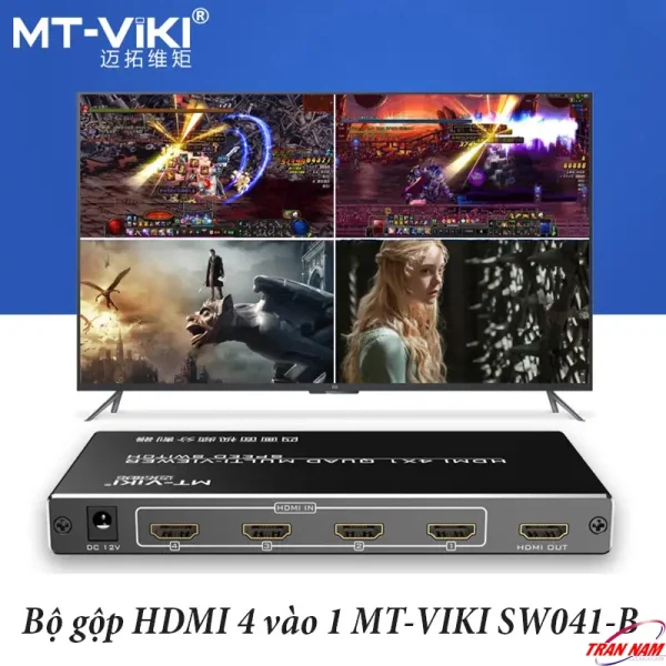 Bộ gộp HDMI 4 vào 1 MT-Viki MT-SW041-B hiển thị đồng thời 4 nguồn HDMI trên một màn hình Full HD 1080P