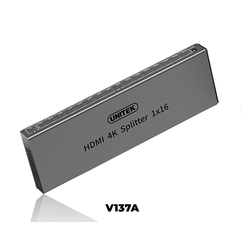 Bộ Chia HDMI 1 Ra 16 Cổng Hỗ Trợ 4K@30Hz Unitek V137A (2) Bộ chia HDMI 1 ra 16 cổng Unitek V137A màu xám, vỏ nhôm nguyên khối, hỗ trợ 4K 30Hz, có 16 cổng HDMI output