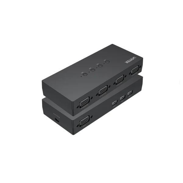 Bộ Gộp KVM 4 Cổng VGA +USB Sang 1 Màn Hình Unitek U-8710ABK ( Chuyển đổi lần lượt ) 1 Cổng VGA và USB-A trên bộ KVM switch Unitek U-8710ABK – 4 đầu vào VGA, 3 cổng USB-A đầu ra