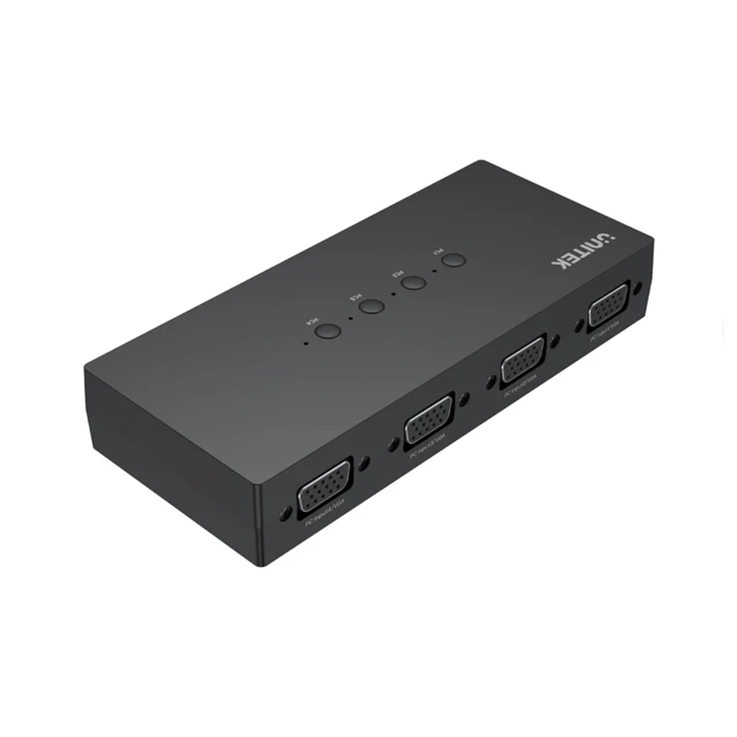 Unitek U-8710ABK – Cổng kết nối VGA input và USB-A output Cổng VGA và USB-A trên bộ KVM switch Unitek U-8710ABK – 4 đầu vào VGA, 3 cổng USB-A đầu ra
