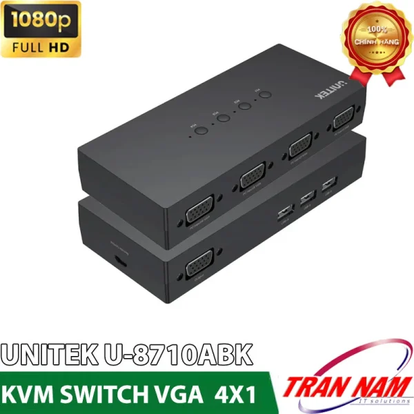 Bộ chuyển mạch KVM 4 cổng VGA Unitek U-8710ABK hỗ trợ Full HD 1080P