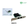 Hộp sản phẩm và card mạng M-Pard MD171 — bracket low-profile lắp sẵn, badge免驱版 không cần cài driver, 2 cổng RJ45 nằm ngang