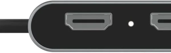Cận cảnh đầu cắm USB-C Type-C male 24-pin chân mạ vàng và 2 cổng HDMI Type-A female chuẩn HDMI 2.0a của bộ chuyển đổi Unitek V1404B
