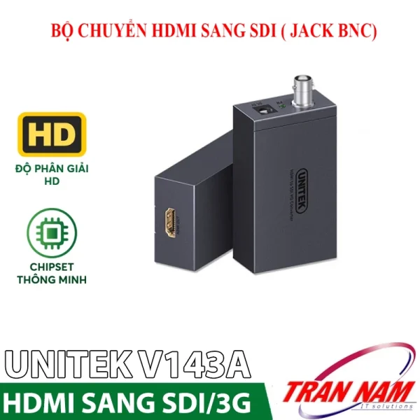 Bộ chuyển HDMI sang SDI UNITEK V143A jack BNC — hỗ trợ chuẩn HD và 3G-SDI, chipset Lattice FPGA thông minh