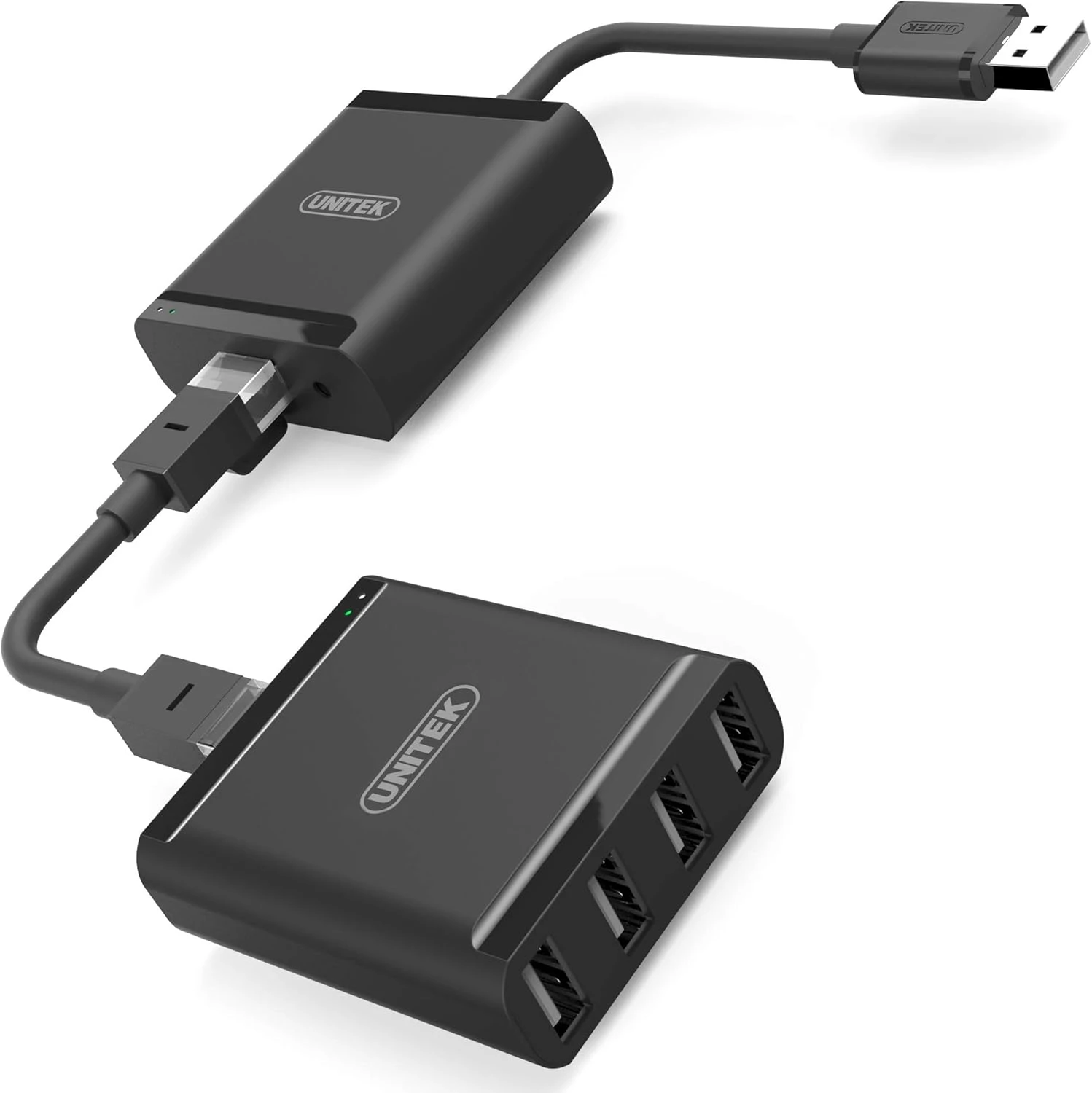 Bộ khuếch đại USB Unitek Y-2516 minh hoạ kết nối 2 module — bộ phát và bộ thu Hub 4 cổng nối với nhau bằng cáp mạng RJ45 Cat5e Cat6, đèn LED báo hoạt động xanh Bộ khuếch đại USB Unitek Y-2516 minh hoạ kết nối 2 module — bộ phát và bộ thu Hub 4 cổng nối với nhau bằng cáp mạng RJ45 Cat5e Cat6, đèn LED báo hoạt động xanh