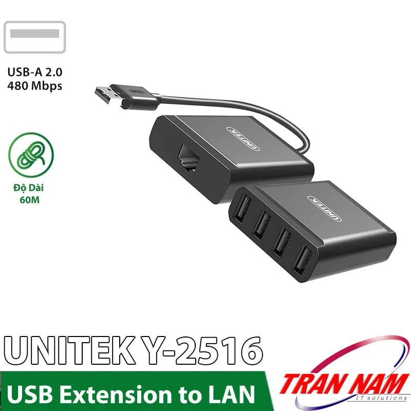 Bộ Khuếch Đại USB 2.0 Ra 4 Cổng Qua Cáp Mạng 60M Unitek Y-2516 Bộ khuếch đại USB 2.0 60M Unitek Y-2516 — gồm bộ phát có cổng USB-A và RJ45, bộ thu Hub 4 cổng USB-A 2.0 cái, mở rộng qua cáp mạng Cat5e Cat6 tốc độ 480Mbps