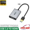 Cáp chuyển USB 3.0 sang HDMI Unitek V428A — vỏ hợp kim nhôm Titan xám, đầu USB-A 3.0 chân mạ vàng, cổng HDMI cái, hỗ trợ Full HD 1080P, cáp dài 15cm