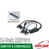 Cáp Chuyển USB Sang 4 Cổng COM RS232 DB9 Z-TEK ZE791 18 Cáp chuyển USB sang 4 cổng COM RS232 DB9 Z-TEK ZE791 — chip Prolific PL2303, 4 đầu DB9 male, USB bus-powered cho máy CNC, PLC, POS thuế, mã vạch