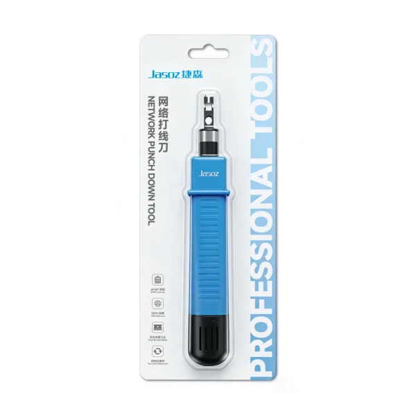 Tool Nhấn Mạng Âm Tường Jasoz T-E316 Lưỡi Hợp Kim Kép 40Cr 1 Bao bì vỉ blister tool nhấn mạng Jasoz T-E316 — 6P/8P dual use, lưỡi hợp kim kép, lò xo 100% đàn hồi, điều chỉnh lực 2 cấp