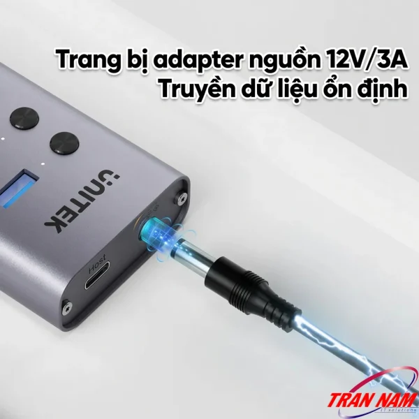 Bộ Chia Cổng Hub 10 Cổng USB 3.0 Unitek H1315B01- Có Công Tắc,Nguồn Phụ 12V3A ( 8 Cổng USB-A & 2 Cổng Type-C) 6 Cổng Host USB-C và cổng nguồn DC 12V/3A của Unitek H1315B01, truyền dữ liệu ổn định