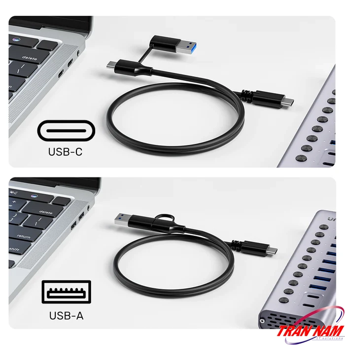 Cáp 2-Trong-1 USB-A/USB-C Unitek H1315B01 Cáp 2-trong-1 Unitek H1315B01 dùng đầu USB-C hoặc USB-A tùy cổng còn trống trên laptop