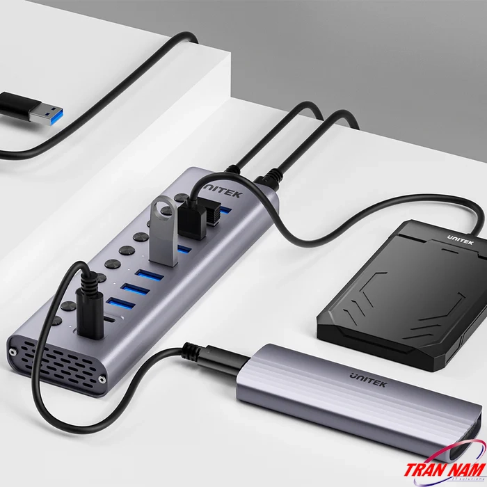 Cắm Ổ Cứng Ngoài Đa Thiết Bị Unitek H1315B01 Unitek H1315B01 cắm đồng thời ổ cứng ngoài, USB, kết nối ổn định nhờ nguồn rời 12V/3A