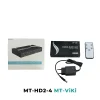 Hộp và phụ kiện đầy đủ bộ chia chuyển mạch HDMI MT-VIKI HD2-4 — thân máy, remote 3 nút, adapter nguồn DC 5V