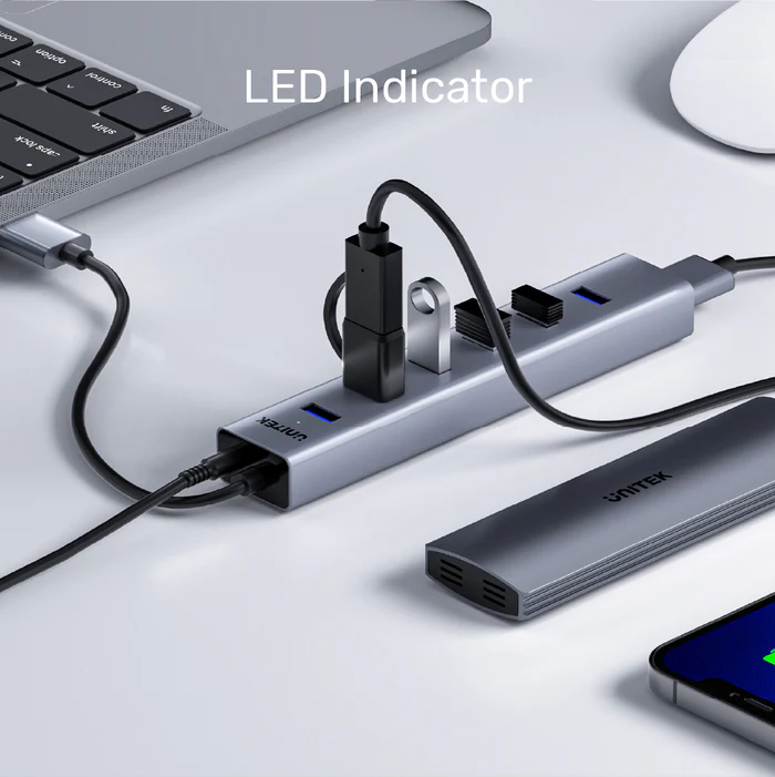 Đèn LED Báo Trạng Thái Đa Thiết Bị Unitek Y-3090 EU Hub Unitek Y-3090 EU đèn LED báo trạng thái, cắm đồng thời USB, ổ SSD ngoài và sạc điện thoại
