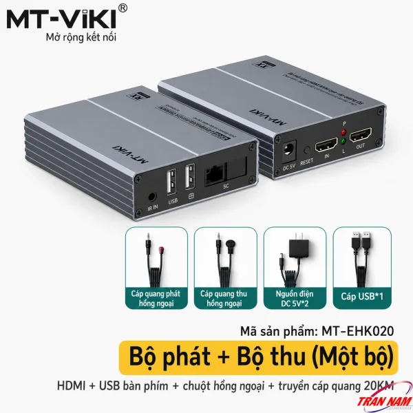 Trọn bộ Bộ Phát Bộ Thu MT-VIKI MT-EHK020 với cổng USB, SC, HDMI cùng phụ kiện nguồn DC5V, cáp USB, cáp IR hồng ngoại
