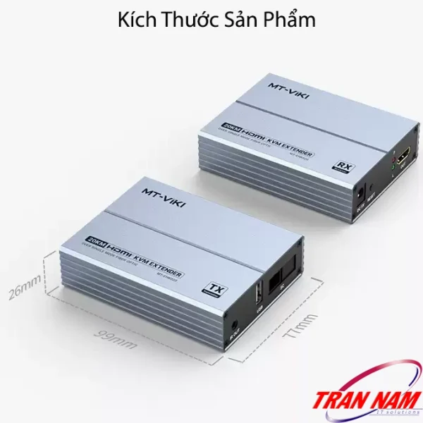 Kích thước Bộ Phát và Bộ Thu MT-VIKI MT-EHK020: 99mm x 77mm x 26mm, vỏ hợp kim nhôm nhỏ gọn