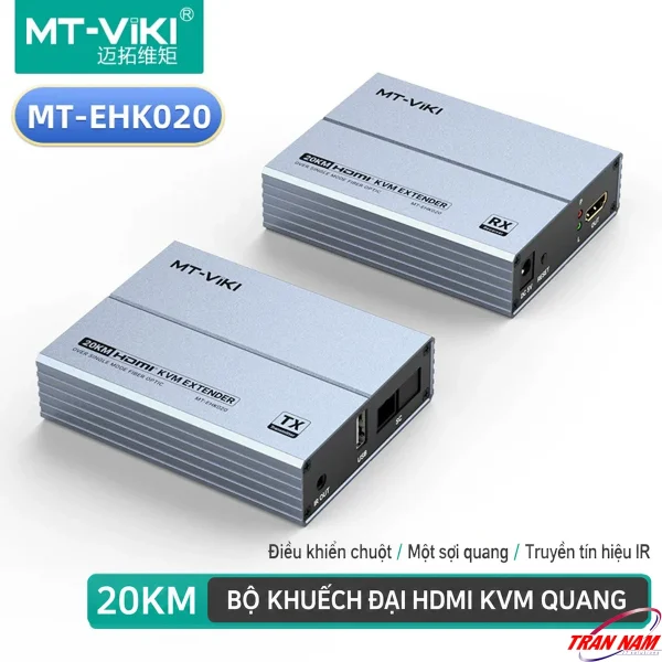 Bộ khuếch đại HDMI KVM quang MT-VIKI MT-EHK020, TX và RX với cổng USB, SC, HDMI, hỗ trợ điều khiển chuột và IR 20KM