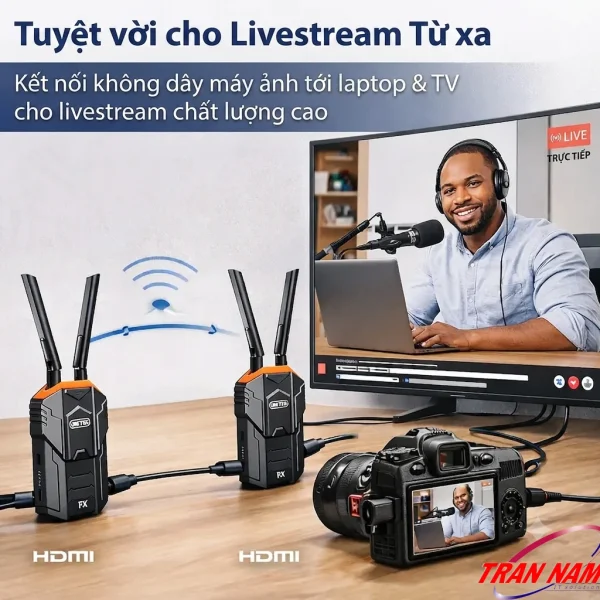 Unitek V176A kết nối không dây máy ảnh tới laptop/TV cho livestream — TX gắn camera, RX gắn thiết bị dựng