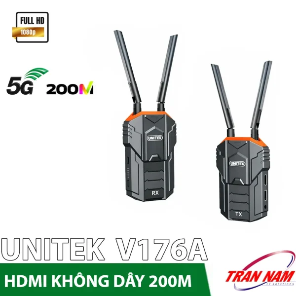 Bộ thu phát HDMI không dây 200m Unitek V176A — RX và TX thiết kế rugged 4 ăng-ten, hỗ trợ Full HD 1080P
