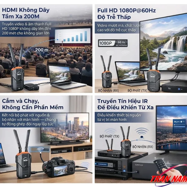 4 tính năng chính Unitek V176A: truyền xa 200m, Full HD 60Hz, cắm chạy tự ghép đôi, IR điều khiển từ xa
