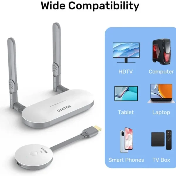 Bộ Thu Phát HDMI VGA Không Dây 50M Unitek V1183A01 Hỗ Trợ Full HD 1080p 7 Unitek V1183A01 tương thích HDTV, máy tính, laptop, tablet, điện thoại và TV Box qua cáp HDMI hoặc cast không dây