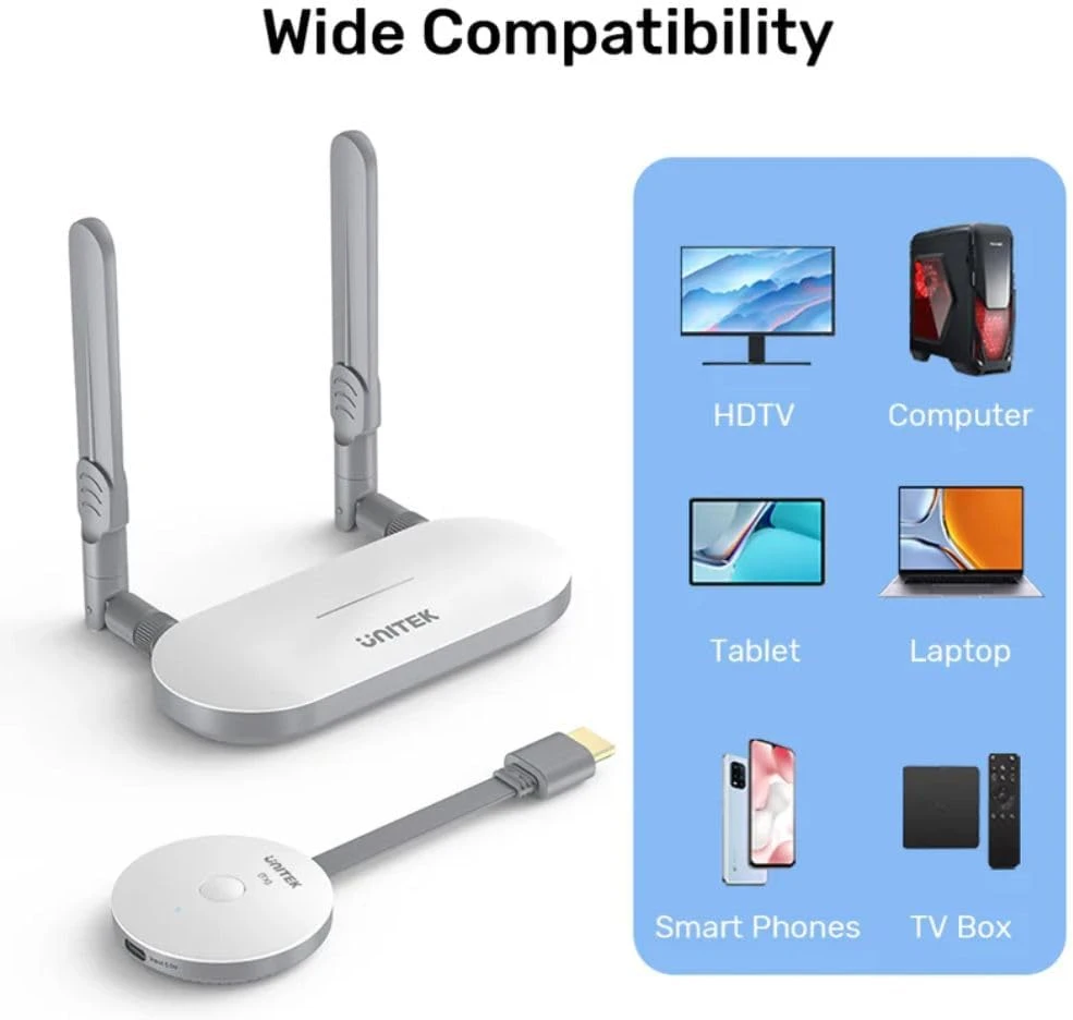 Bộ Thu Phát HDMI VGA Không Dây 50M Unitek V1183A01 Hỗ Trợ Full HD 1080p 10 Unitek V1183A01 tương thích HDTV, máy tính, laptop, tablet, điện thoại và TV Box qua cáp HDMI hoặc cast không dây