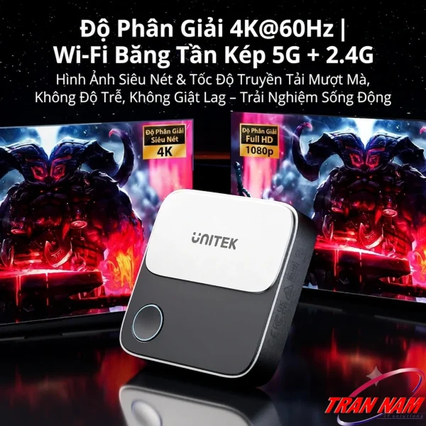 UNITEK V1162B01 so sánh độ phân giải 4K và 1080p qua WiFi băng tần kép 5GHz/2.4GHz