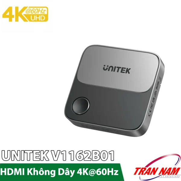UNITEK V1162B01 - bộ truyền HDMI không dây 4K@60Hz, vỏ nhôm xám vuông, phân phối chính hãng TranNam IT