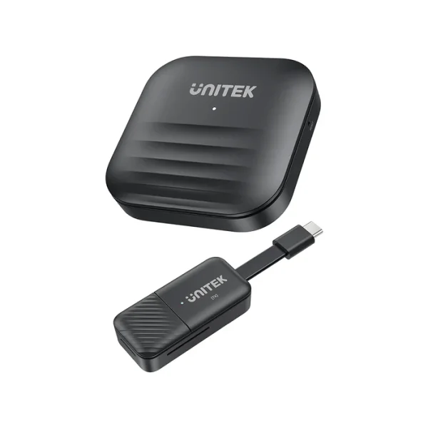 Bộ Truyền HDMI Không Dây 50M Đầu Vào USB-C Unitek V1184A01 2 Trọn bộ TX và RX Unitek V1184A01 màu đen, vỏ nhựa ABS, logo UNITEK in nổi, đèn LED báo trạng thái trên cả 2 đầu